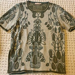 Tory Burch Britta Short Sleeve Metallic Gold Sweater Chickpea Green- XL